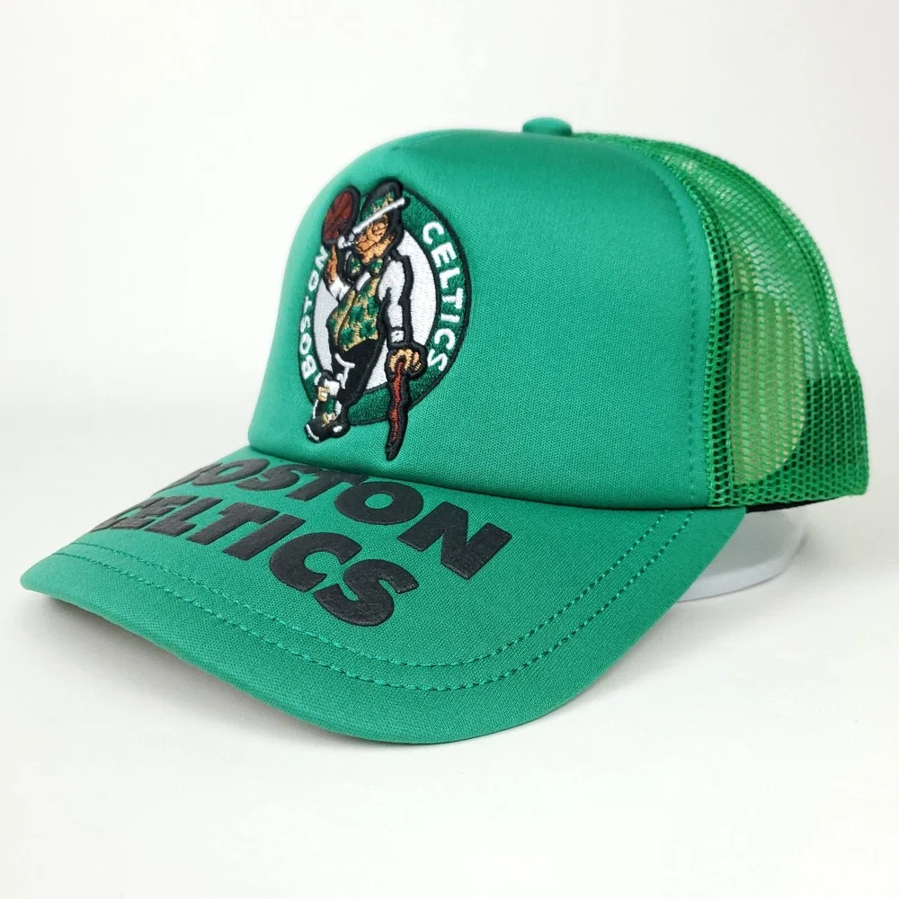 Boston Celtics Mitchell & Ness NBA Trucker Hat 3D Logo‎ Puff Logo Green Cap NWT